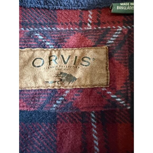 Orvis Shirt Mens Medium Red Blue Plaid Flannel Fleece Lined Heavyweight Pockets - Picture 2 of 9